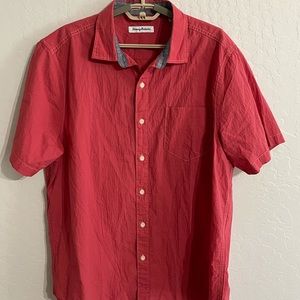 New Tommy Bahama button up men’s large short sleeve Coral pocket cotton spandex